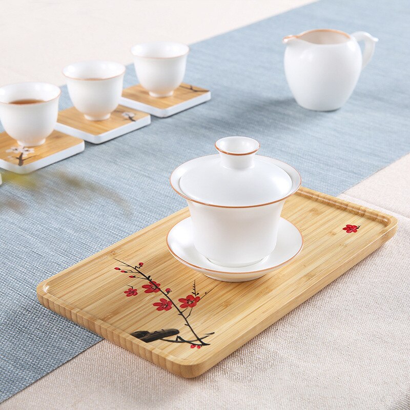 Rectangle Square Flower Pattern Storage Plate Bamboo Bread Fruit Dishes Saucer Tea Tray Dessert Dinner Plates