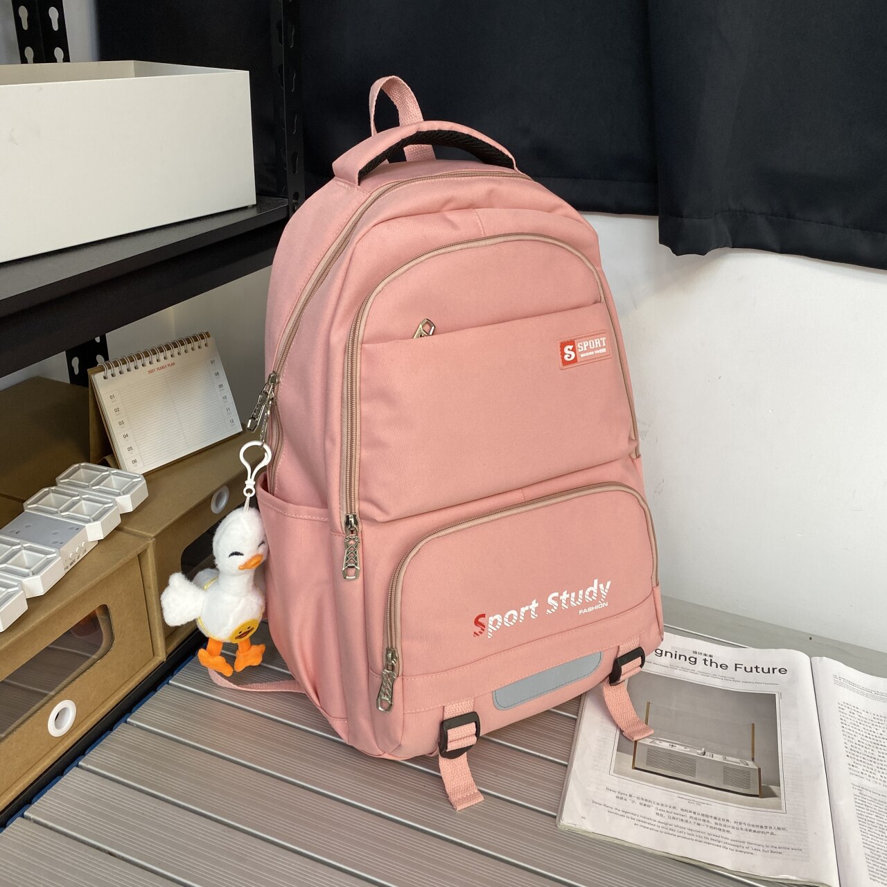 2022 School Backpack For Girls Canvas Plaid Working Travel Backpack Bags For Women Multiple Pockets School Girls Backpack: Pink