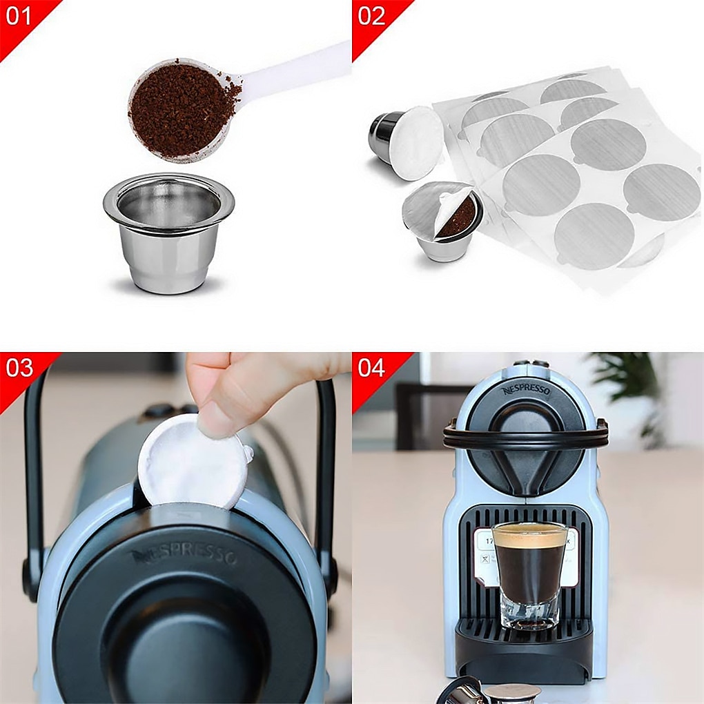 Nespresso Capsule Rvs Capsule Koffie Cup Cap Set Herbruikbare Capsule Lepel Borstel Seal Pod Sticker Deksels Diverse Kit