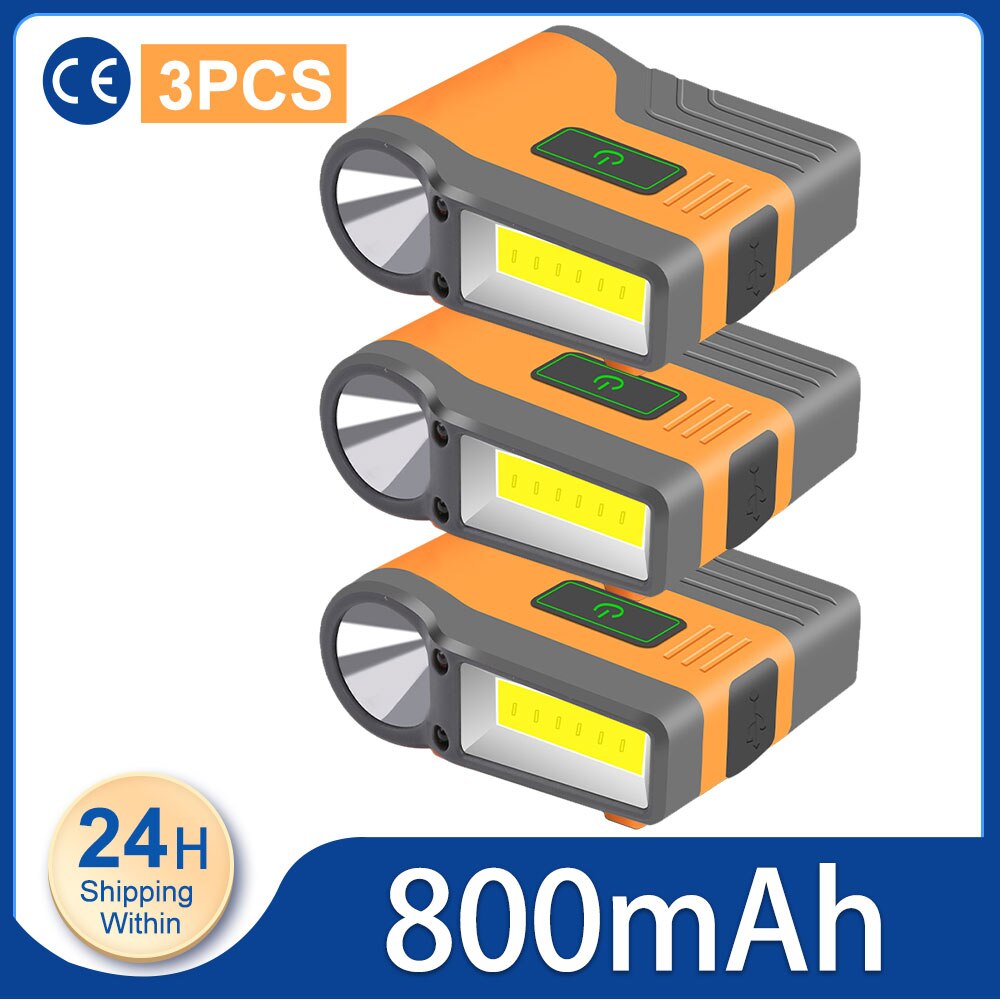 Induction Cap Clip Light USB Charging Cap Clip Flashlight 2200mAh COB Flood Light Head Light Waterproof Fishing Camping Light: Orange 3pcs 800mA