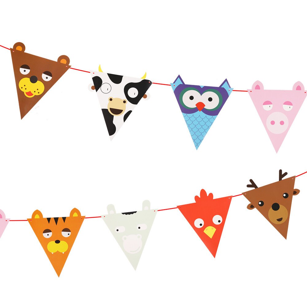 3M Animal Printed Triangle Flags Princess Castle Shape Banner Hanging Kids Birthday Bunting Pennant Garland String Party Decor
