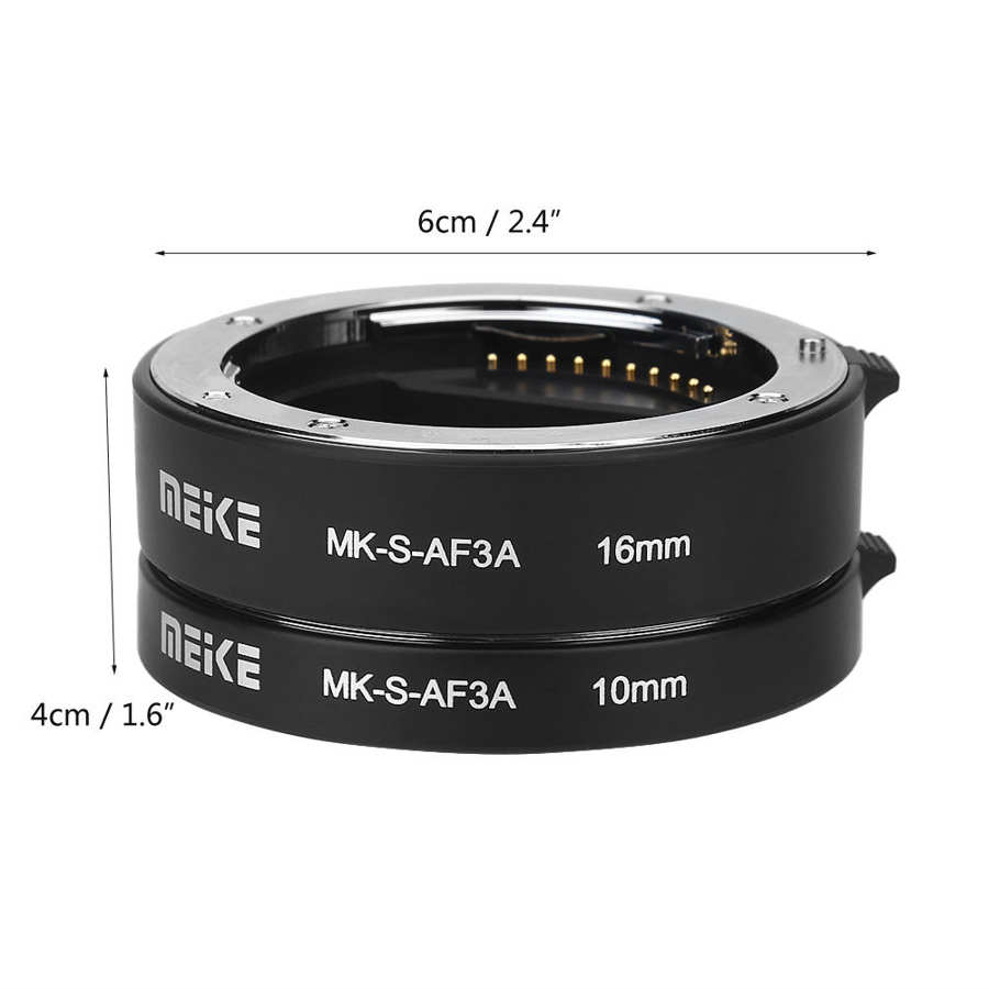 Meike MK-S-AF3A Autofocus D'extension Macro Tube 10mm 16mm pour Sony E-mount FE-Mont A7 NEX-F3 NEX-6 NEX-7 NEX-5T A6300 A6500 Len