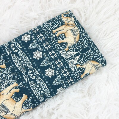 Tela de algodón grueso con estampado de elefante pequeño, tejido de media yarda con estampado de elefante pequeño de viento nacional, hecho a mano, para ropa, T1100: navy