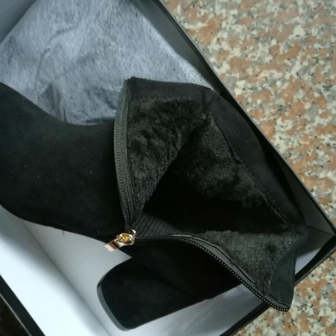 Rétro femmes et velours femmes bottes Vintage bloc talon bottines côté fermeture éclair talons hauts femmes chaussures grandes tailles 35-43: black  Plus velvet / 38