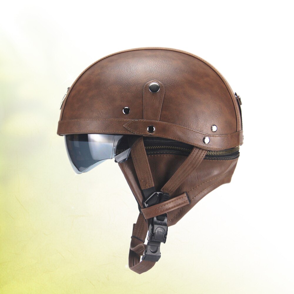 1PC Helmet Practical Durable Safety Retro PU Leather Motorcycle Protective Cap for Cycling Outdoor: Coffee