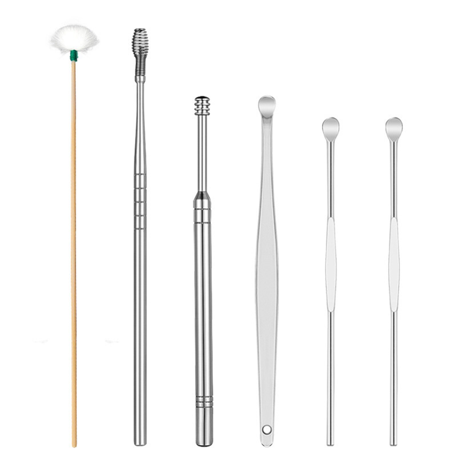 Oor Cleaner Kits Rvs Earpick Wax Remover Curette Veer Oor Pick Oor Schoner Lepel Spiraal Oor Schoon Tool S