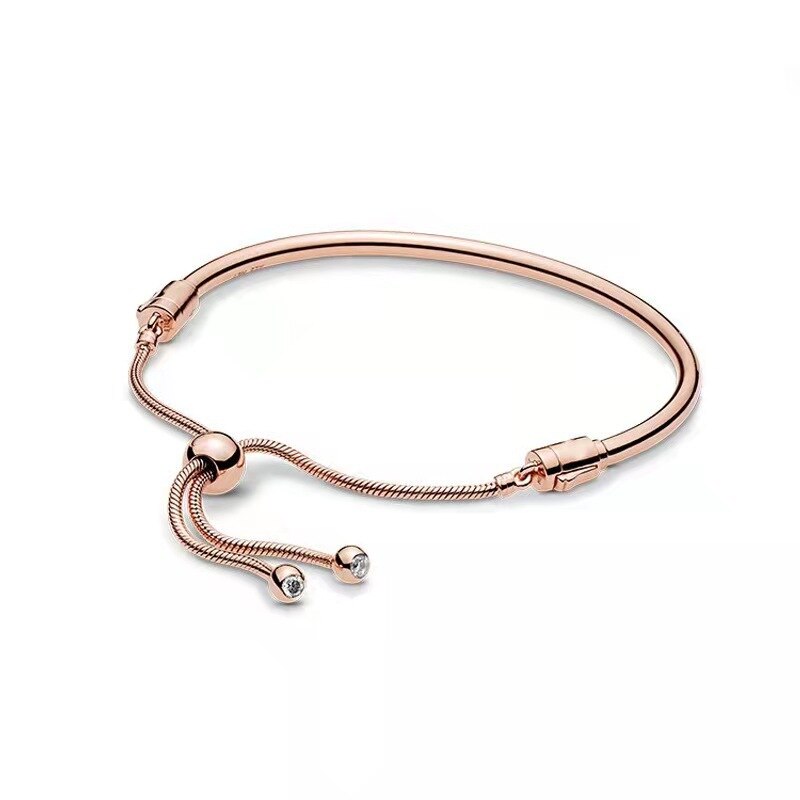 925 Sterling Silver Rose Gold Smooth Adjustable Bracelet Snake Bone Chain fit Original Charm Bead Making DIY Women&#39;s Jewelry