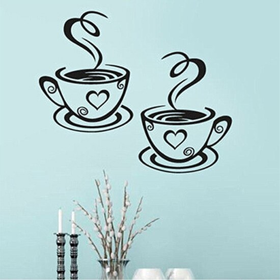 Home Kitchen Restaurant Cafe Tea Wall Sticker Coffee Cups Sticker Wall Decor