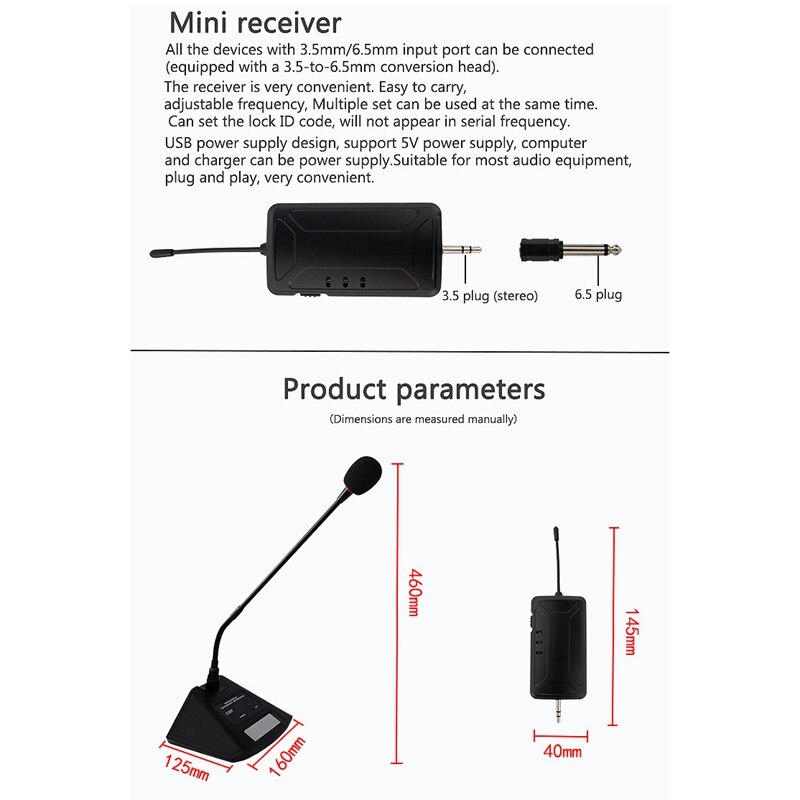 Wireless Microphone Desktop Gooseneck Condenser Microphone for Computer Teaching Conference Room