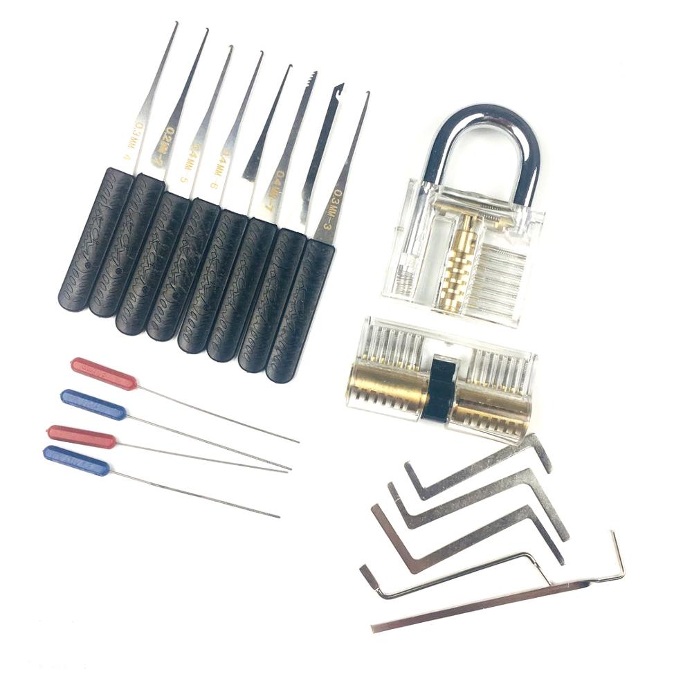 Locksmith Tools Lock Pick Set Transparent Visible Practice Padlock With Broken Key Removing Hooks Tension Tool Hardware Set: Transparent Set