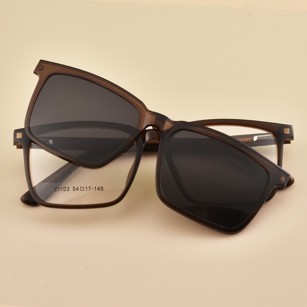Gmei-gafas de sol polarizadas 2 en 1 para hombre y mujer, montura cuadrada de plástico, graduadas para miopía, montura 21103
