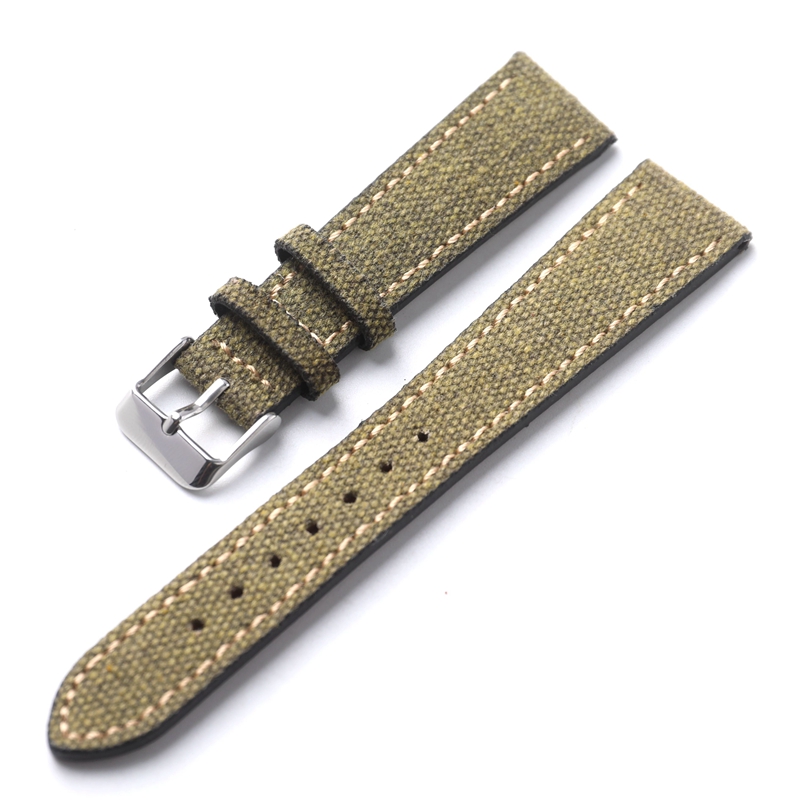 Canvas Ingericht Lederen Horlogeband 18 19 20 21 22 MM Zwart Groen Bruin Zachte Slanke heren Armband voor Antieke Stijl Horloges: zwart grijs / 18mm