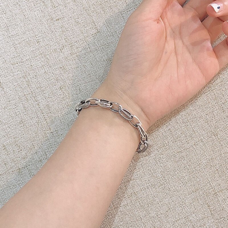 Retro Thick Chain Silver Color Bracelet For Men Women Couples Jewelry S-B382