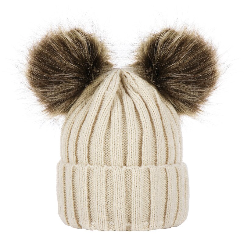 Winter warme baby muts met bont, dubbele pompon, gebreide baby meisjes jongens muts, peuter kindermuts, muts voor kinderen, kindermutsen, mutsen