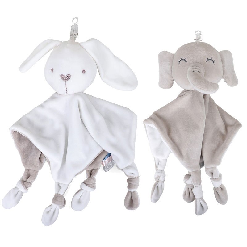Tegneserie blød beroligende håndklæde baby dyr lommetørklæde med ring papir sikkerhed tæppe baby håndklæde legetøj dukke elefant kanin rangle