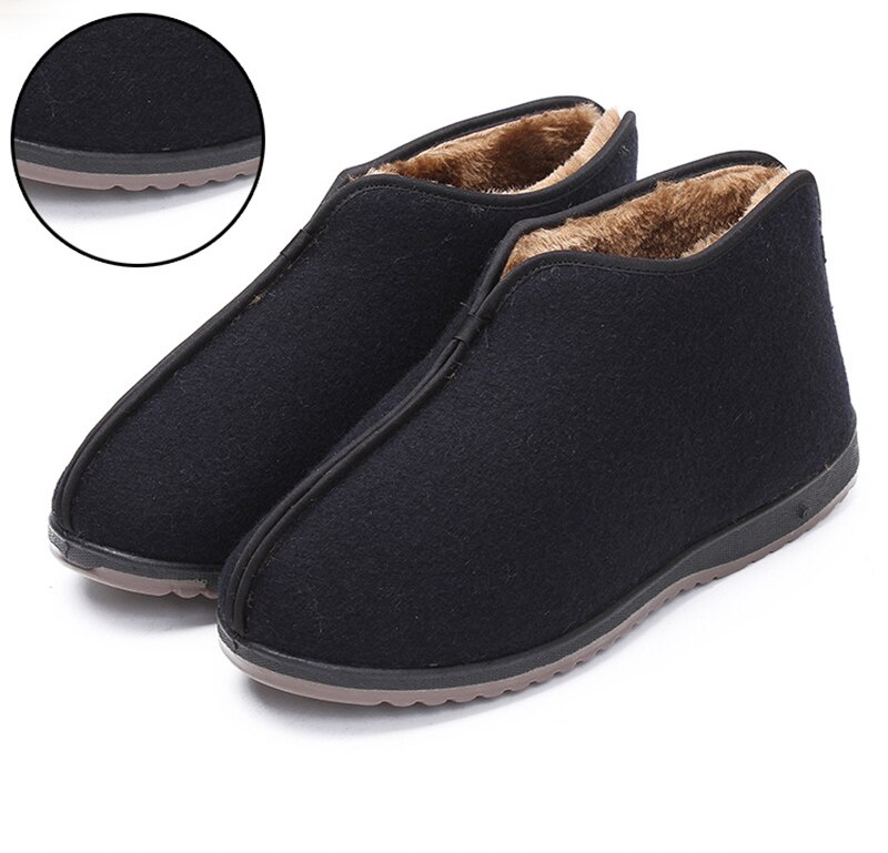 Zapatos de algodón antideslizantes para hombre, calzado grueso de terciopelo, botas de algodón para personas mayores y de mediana edad, Invierno: 45