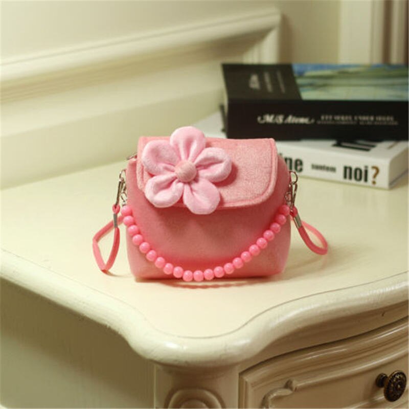 Kids Baby Girl 3D Flower Mini Zipper Cover Shoulder Handbag Key Coin Purses Crossbody Bag Velvet Satchel Messenger Purse Tote