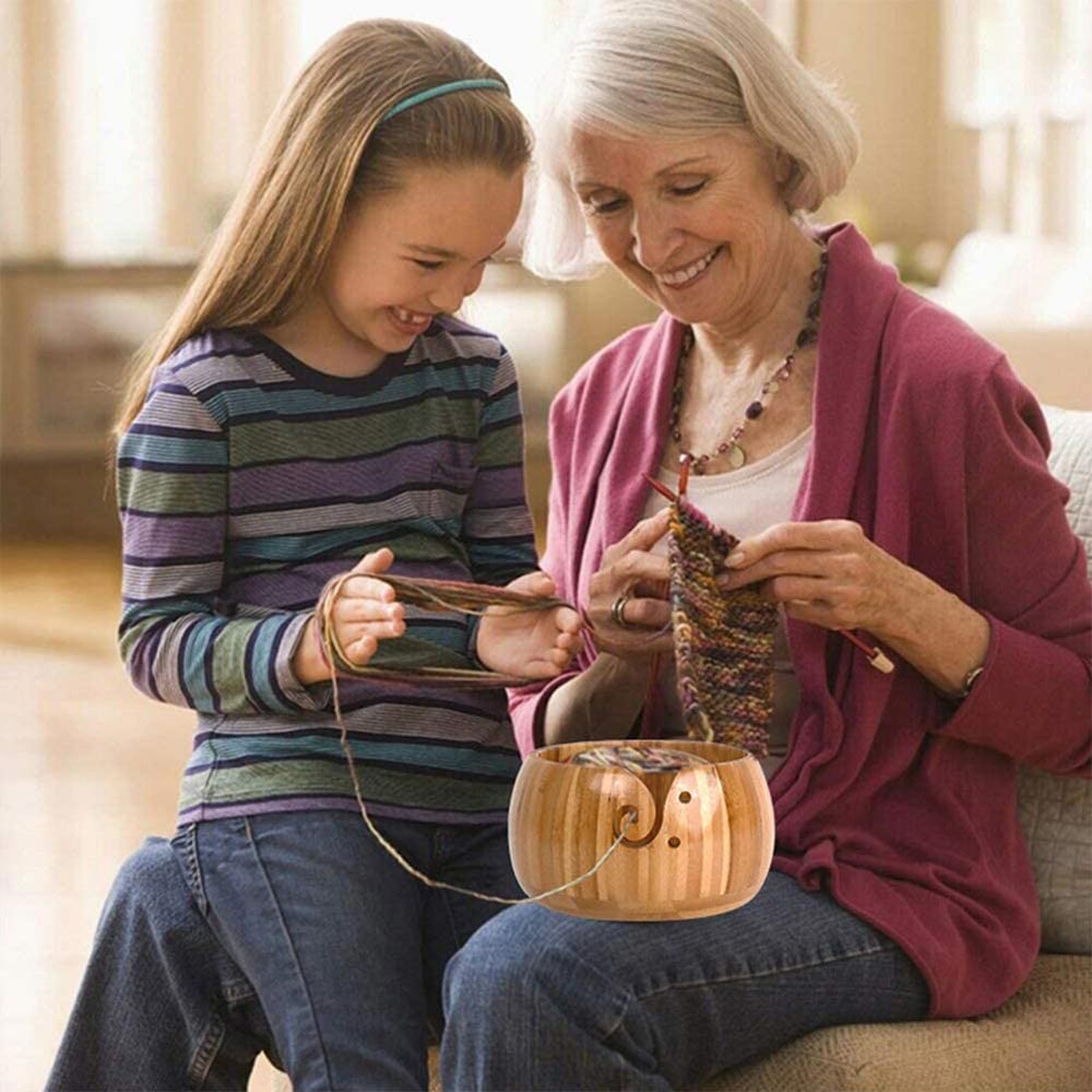 Bambusowa przędza miska dziewiarska uchwyt robić miski z otworami ręcznie wełna miska akcesoria robić przechowywania wełna odporny na kurz miska