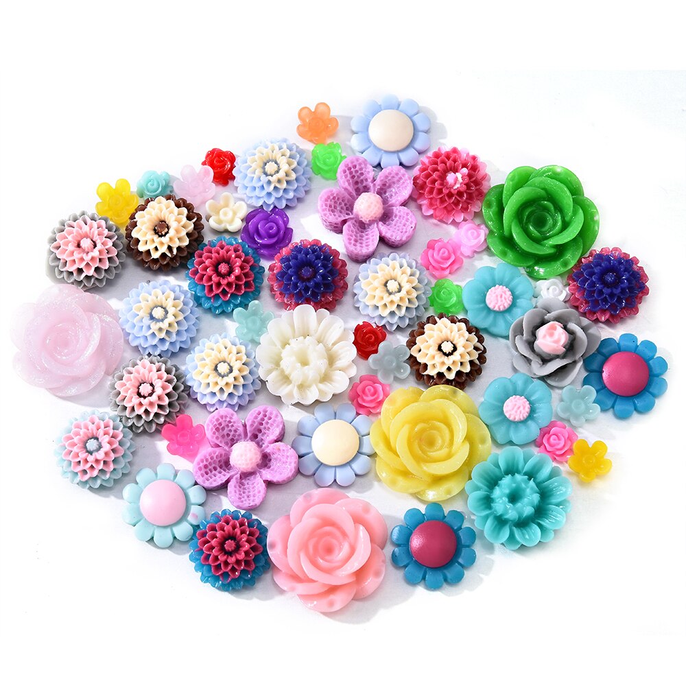 50 stuks willekeurige gemengde kleuren harskralen rozenbloem platte achterkant versiering cabochons knutselen diy 3d voor nagelkunst decoraties