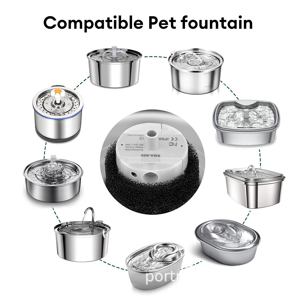 SMA-800 USB Water Pump and Filter DIY Cats Pet Drinking Fountain Low Noise Brushless Motor Submersible Pump DC 5V/1A 40cm 160L