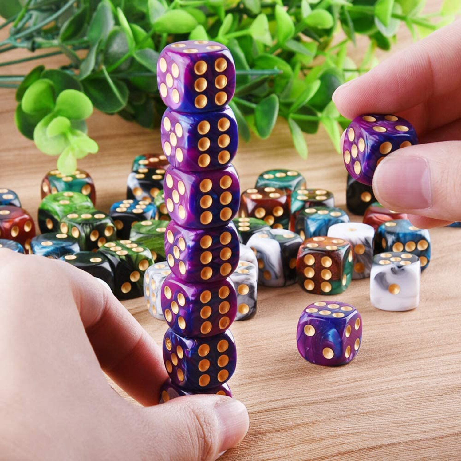 Juego de dados acrílicos poliédricos de 6 caras, 25/50/100 piezas, dados de esquina redonda de 16mm con Pips dorados para juegos de mesa, enseñanza de matemáticas