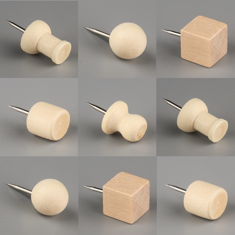 1Box Wood Push Pin Decoration Thumb Tacks Wooden Head Pin Wood Map Tacks Marking Pin For Cork Boards Bulletin DIY Craft Projects