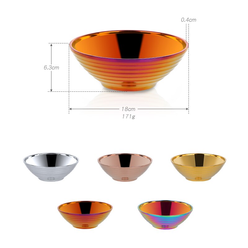 Cuenco de arroz de acero inoxidable cuchara de oro-tenedor de doble capa de vajilla anti-escaldado para la Salsa de masa de olla sopa de fideos de