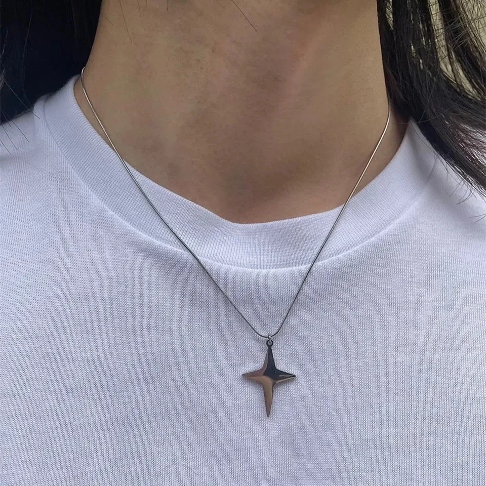 Kpop Goth – collier chaîne avec pendentif étoile couleur argent pour femmes et hommes, Egirl Y2K Cool EMO Punk, bijoux esthétiques Grunge,