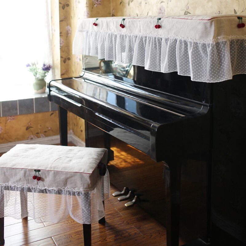 Piano cover modern lace dust-proof piano cover stool seat cover home decoration full set of cotton hemp piano dust cover