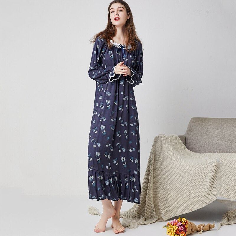 Camisón de algodón de manga larga para mujer, ropa de dormir , estilo princesa, ropa de casa