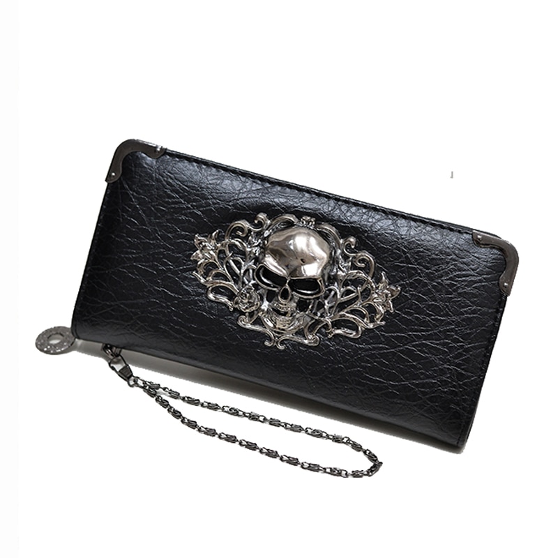 Punk Style Skull PU Leather Wallets Wallet for Women Purse Vintage Ladies Card Holder Mobile Phone Clutch Bag