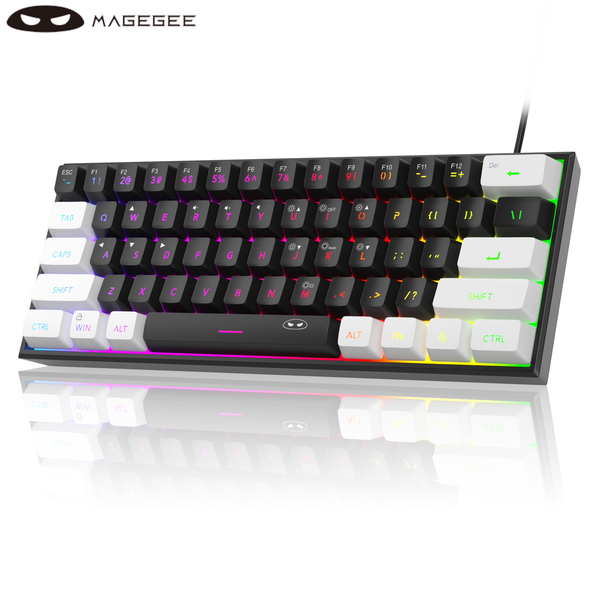 MageGee TS91 60% kompaktowa klawiatura przewodowa 61 klawiszy podświetlenie RGB mała przenośna klawiatura membranowa komputera biurowego dla komputera z systemem Windows