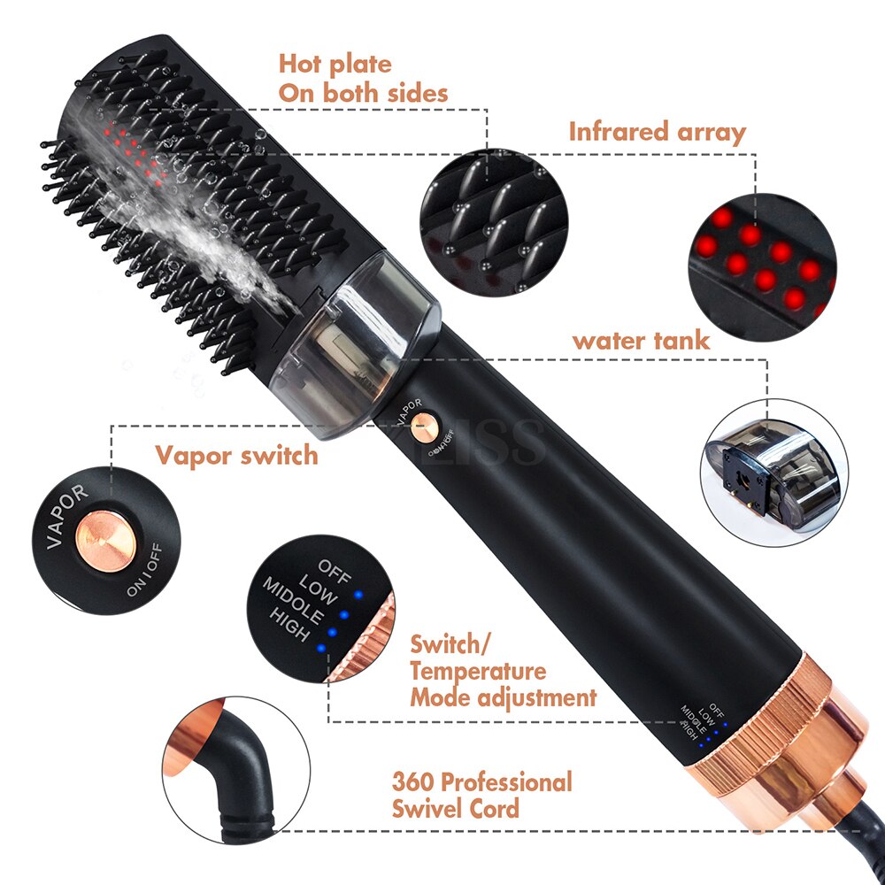Steam Hair Straightener Brush Infrared Steam Blow Dryer Comb Vapor Hair Blower Brush Straightening Brush and Hair Dryer