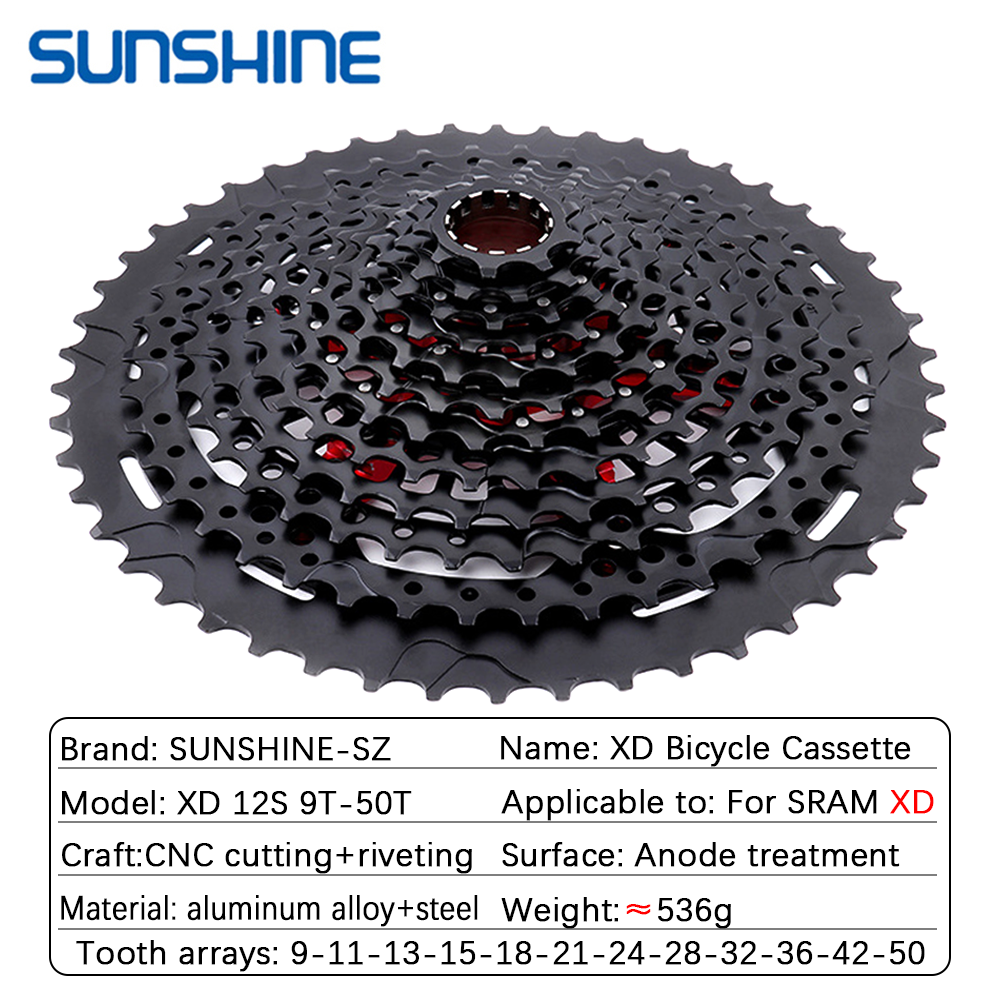 SUNSHINE XD estructura Cassette de bicicleta 12 velocidades 9T-50T rueda libre de bicicleta de montaña negra 12V para Sram XD freehub GX EAGLE XX1 X01