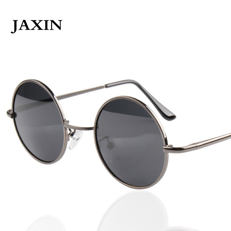 Jaxin retro polariserede runde solbriller mænd sorte klassiske solbriller kvinder mærke rejser metalstel briller  uv400 okulary