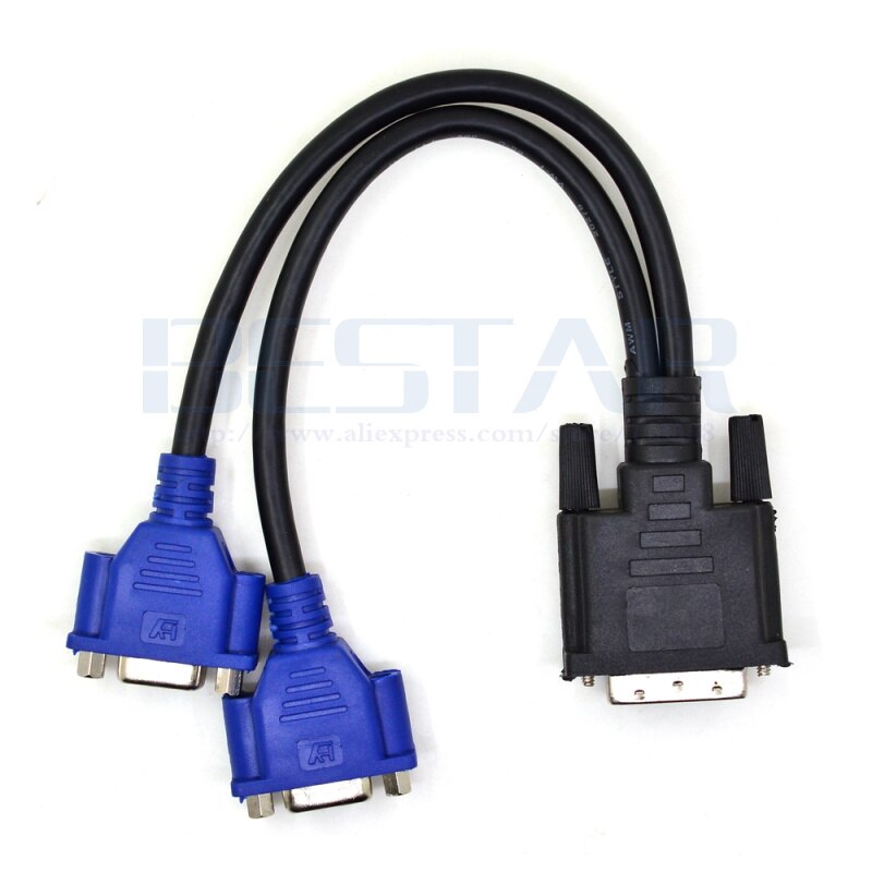 25CM DVI 24+5 DVI-I To Dual VGA Male to Female Monitor Video Splitter Cable 0.25m (Only One Divider Line Can Be Used at A Time)