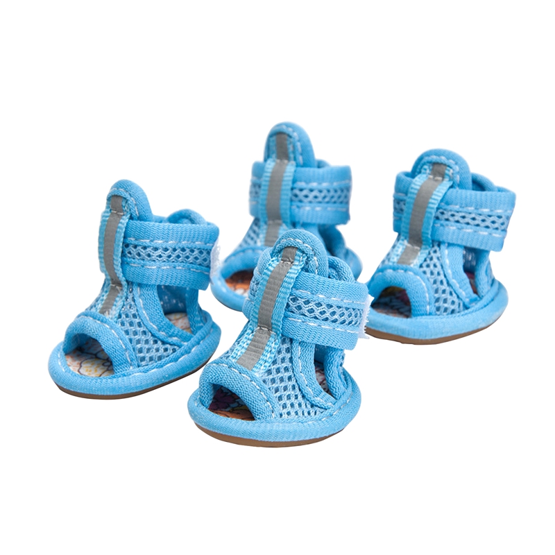 4 pz/set antiscivolo scarpe estive per cani sandali traspiranti Sneakers per cani di piccola taglia calzini per cani da compagnia cucciolo carino scarpe da gatto Sapato Cachorro: Blue dog shoes / 6.5x5.5cm