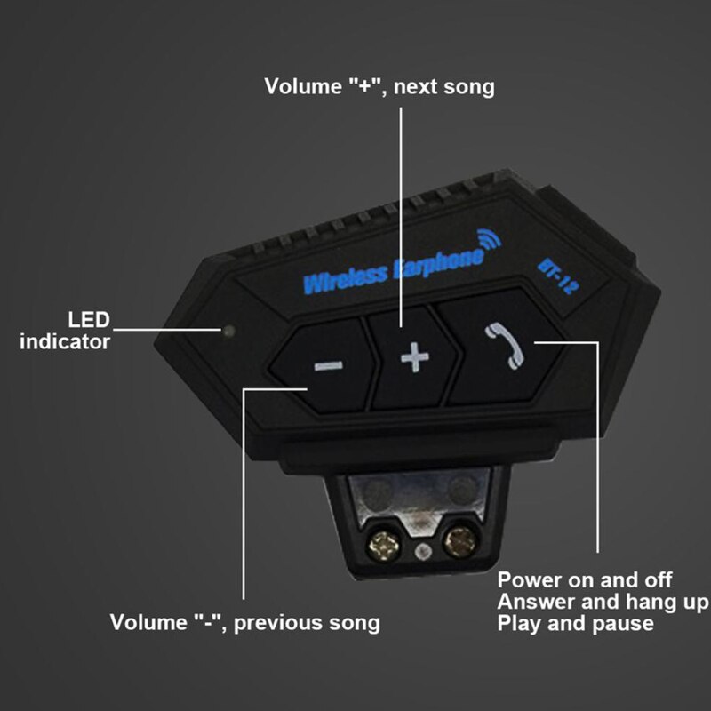 Bluetooth Motorcycle Helmet Headset Wireless Hands-free Telephone Intercom Call Stereo Anti-interference Earphone Music Player