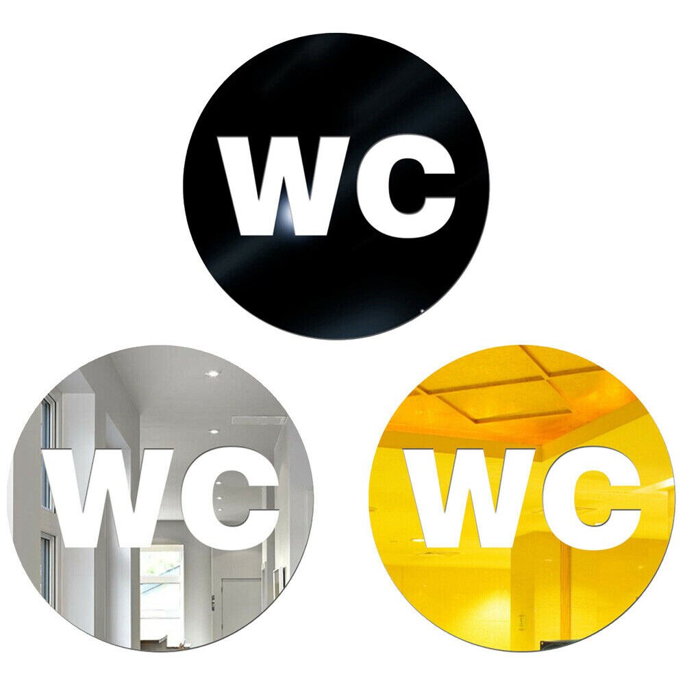 WC mural autocollant miroir salle de bain | Étiquette acrylique, Logo de porte, Stickers muraux amovibles, décoration acrylique de salle de bain maison