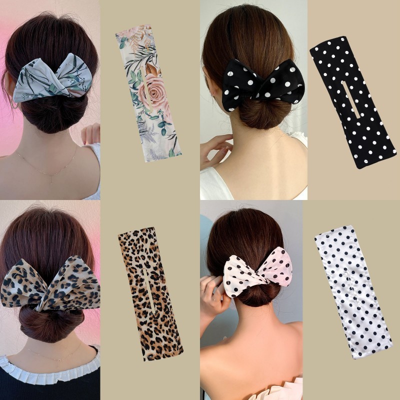 Pinza para el pelo con lazo perezoso para mujer, diadema estampada de cola de caballo, pasadores de abrazadera giratoria de Color sólido Simple