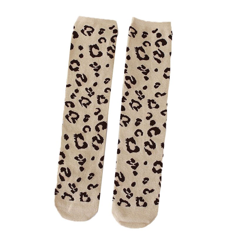 Leopardprint børn sokker forår børn pige knæ høje sokker piger lange sokker sokken calcetines: Khaki 2-10y