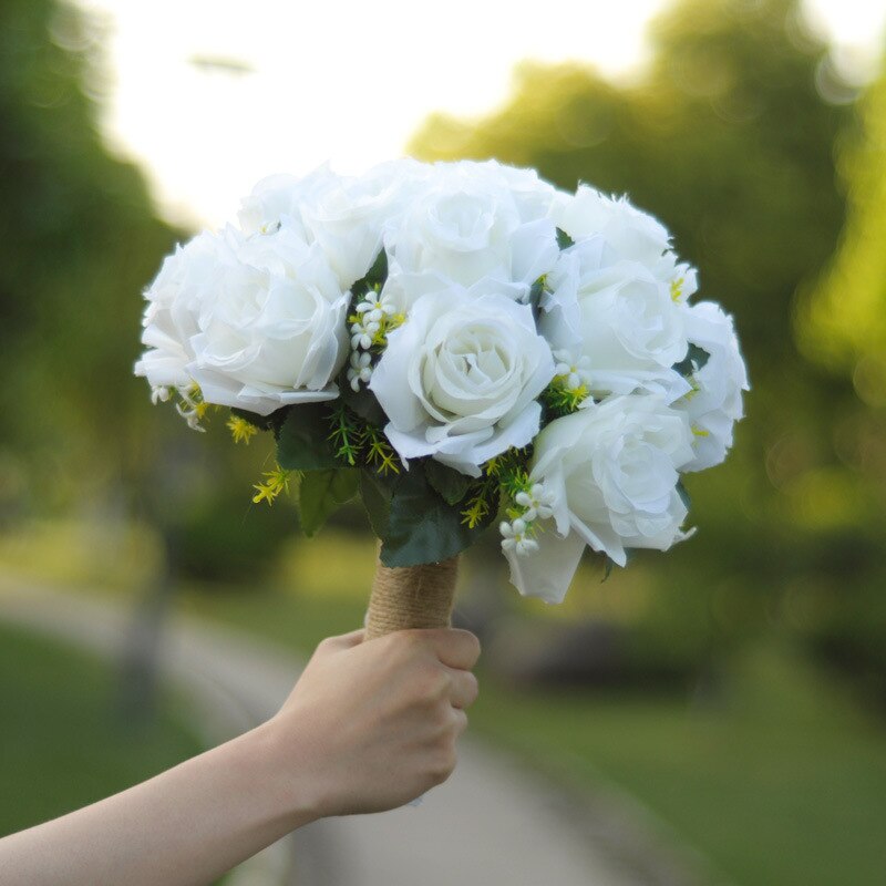 Hvite bryllupsblomster brudebukett mariage kunstige roser bukett de mariage brudepike bukett bryllupstilbehør