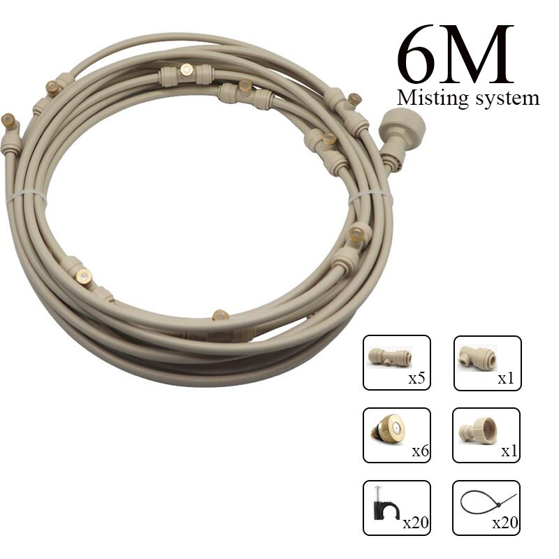6/9/12/15/18m Outdoor Cooling Patio Misting System Fan Cooler Water Mist Gardenhouse Spray Fog Misting System: Beige 6m