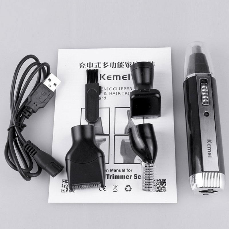 4 in 1 Rechargeable Men Electric Nose Ear Hair Trimmer Women trimming sideburns eyebrows Beard hair clipper cut Shaver: Red