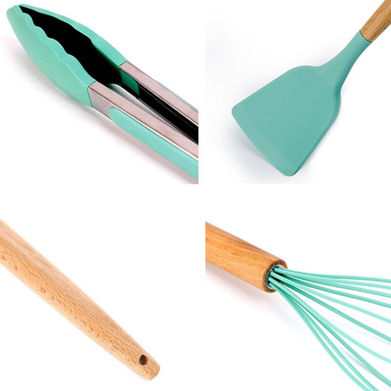 1Pc Houten Handvat Siliconen Keukengerei Kookgerei Spatel Borstel Pasta Vergiet