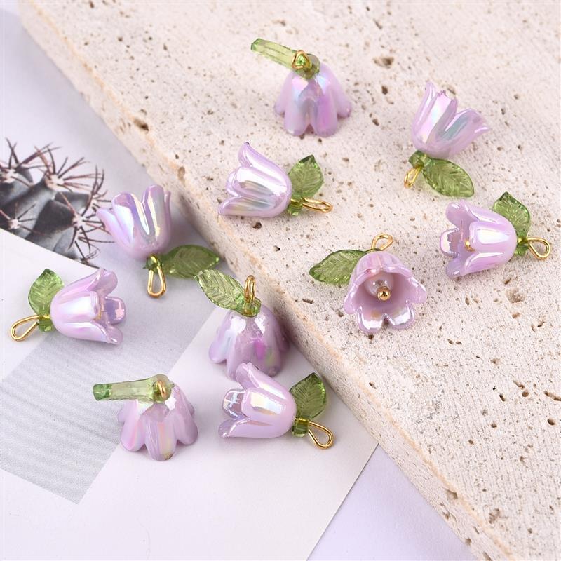 10/100 pz Perla Campana Orchidea Ciondolo Stereoscopico Foglia Fiore Adatto per Collana FAI DA TE Braccialetto Portachiavi Accessori di Gioielli: Oro-colore