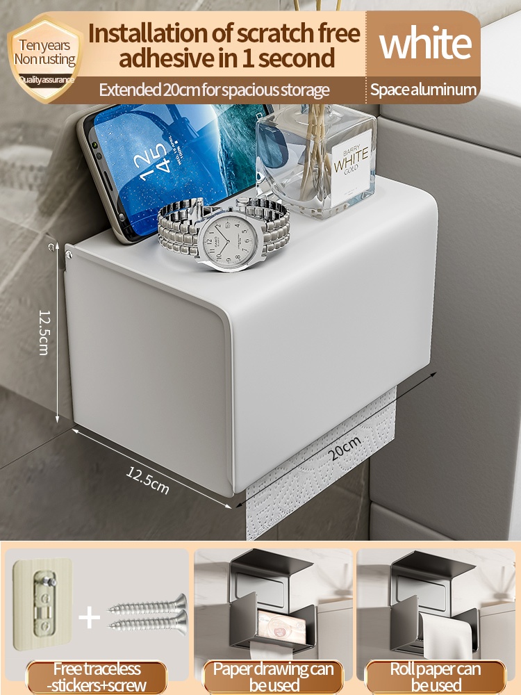 Toilet Tissue Box Wall Mounted Toilet Paper Dispenser Box Bathroom Storage Rack: Light Grey