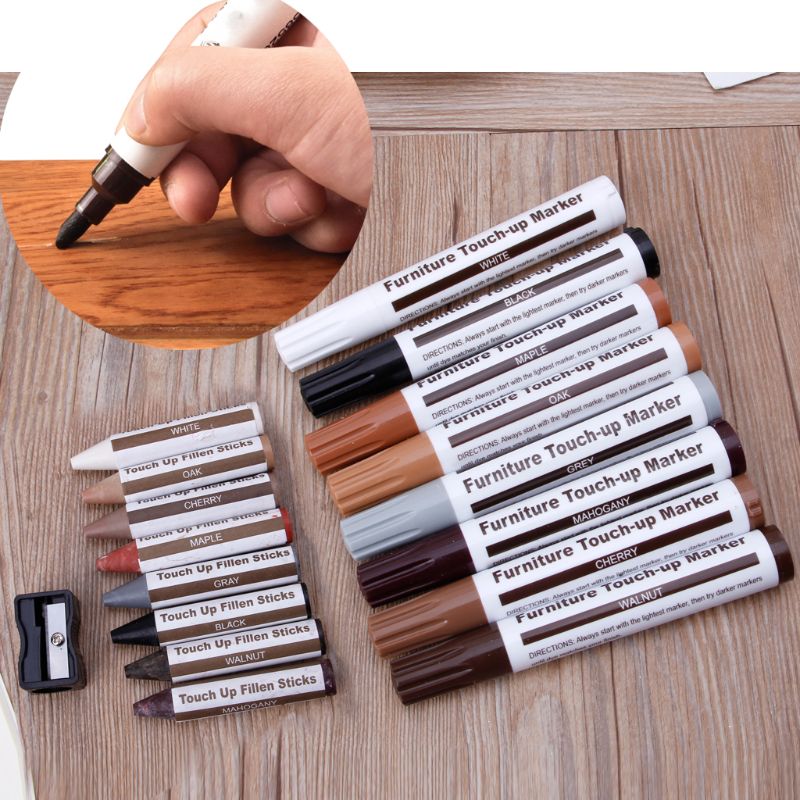 17Pcs Furniture Touch Up Kit Markers &amp; Filler Sticks Wood Scratches Restore Kit