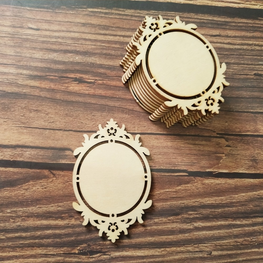 10 stuks vintage klassieke houten spiegellijsten in de vorm van een houten versiering, ornament voor scrapbooking, kaarten, wanddecoratie, doe-het-zelflijsten