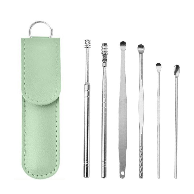 6pcs Ear Cleaner Earwax remover Tool Ear Cleaning Wax Removal Health Ear Care Ear pick Cleaning Ear Cleanser Spoon Earpick: Green